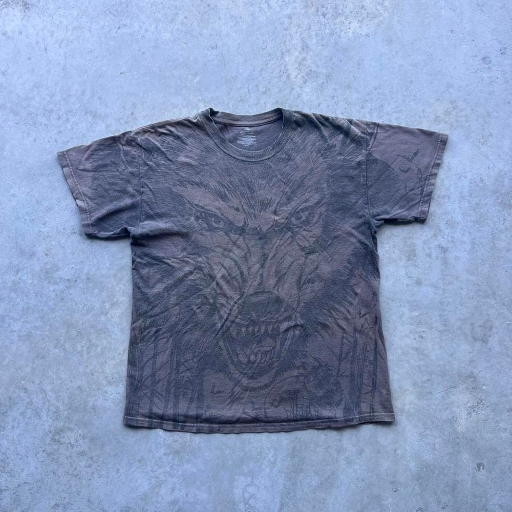vintage AOP Wolf Graphic Shirt Size Large